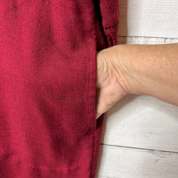 J Jill Tunic Dress Womens Size Large Red Burgundy Pintucked V Neck Long Sleeve - Picture 14 of 16